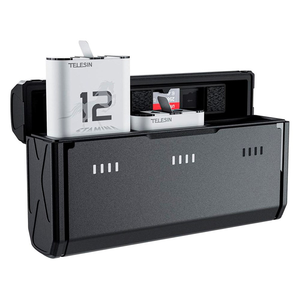TELESIN Batteri Opladningscase & 2x Stamina Batteri Kit - GoPro Hero 9 / 10 / 11 / 12 - Sort