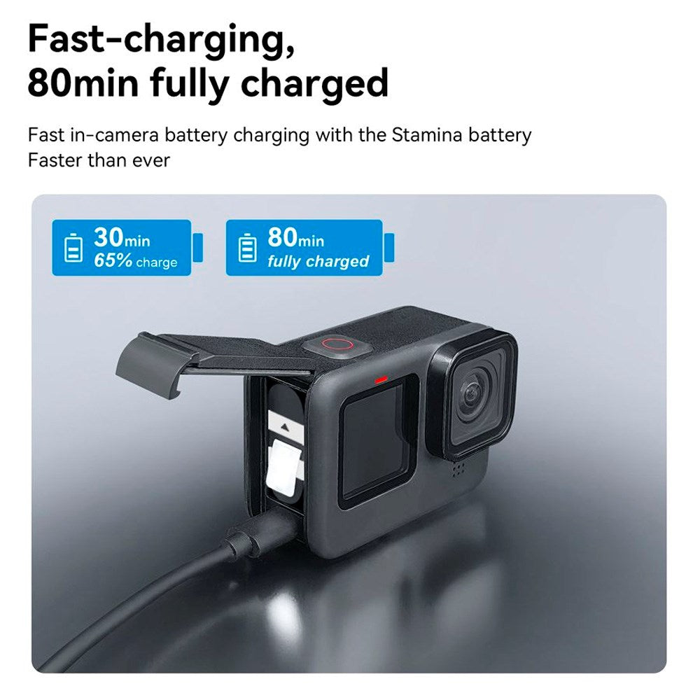 TELESIN Batteri Opladningscase & 2x Stamina Batteri Kit - GoPro Hero 9 / 10 / 11 / 12 - Sort