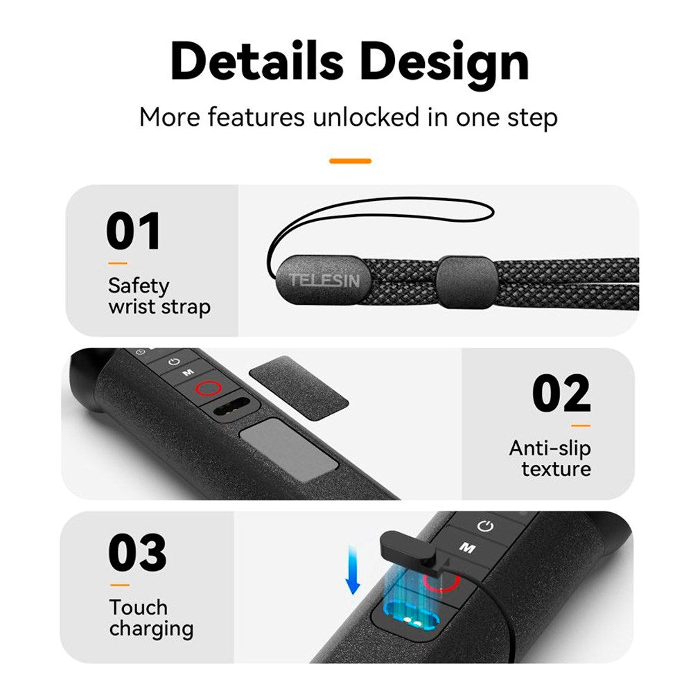 TELESIN Flydende Hand Grip Fjernbetjening - GoPro Hero 8 / 9 / 10 / 11 / 12 / 13 - Sort / Orange