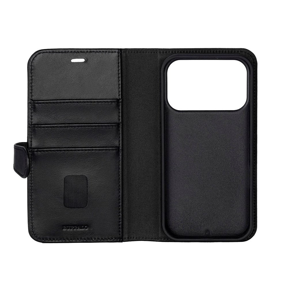 Buffalo iPhone 17 Pro Max Ægte Læder Flip Cover - Sort