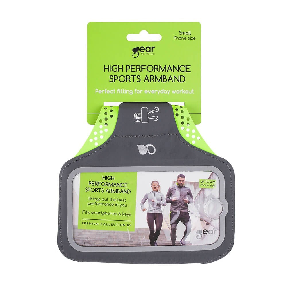 GEAR Universal Sportsarmbånd til Smartphone m. Lomme til Nøgle & Reflekskant (Maks. Mobil: 70 x 140mm) - Grå / Grøn