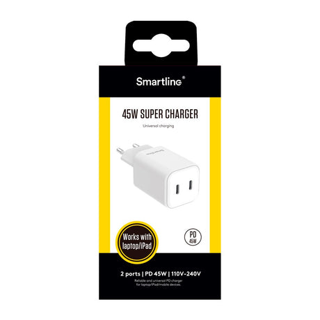 Smartline Vægoplader 45W - 2x USB-C - Hvid
