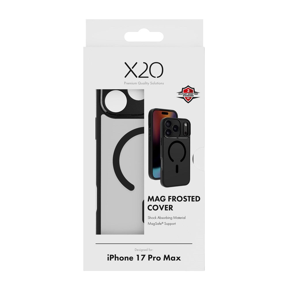 X2O iPhone 17 Pro Max Mag Frosted Mobil Cover - MagSafe Kompatibel - Mat Sort