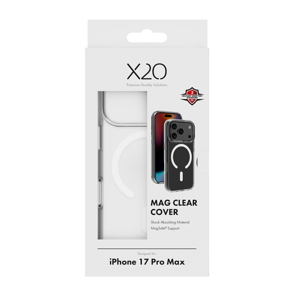 X2O iPhone 17 Pro Max Mag Clear Mobil Cover - MagSafe Kompatibel - Gennemsigtig