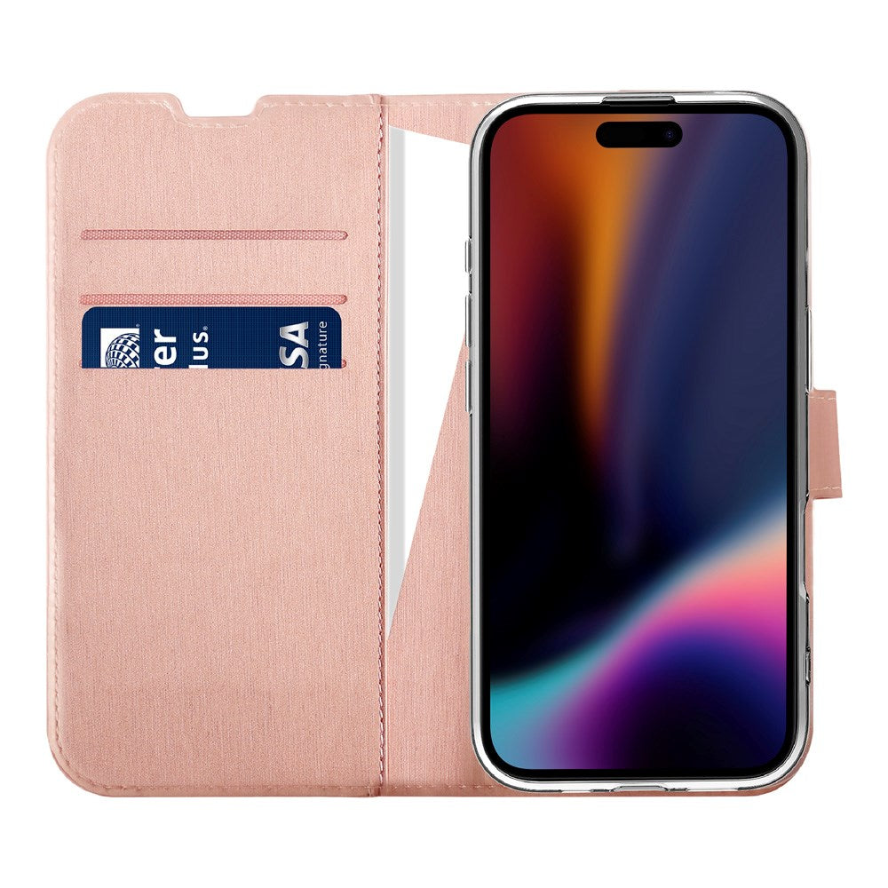 iPhone 17 X2O Classic Wallet Flip Case m. Pung & Ståfunktion - Rose Gold