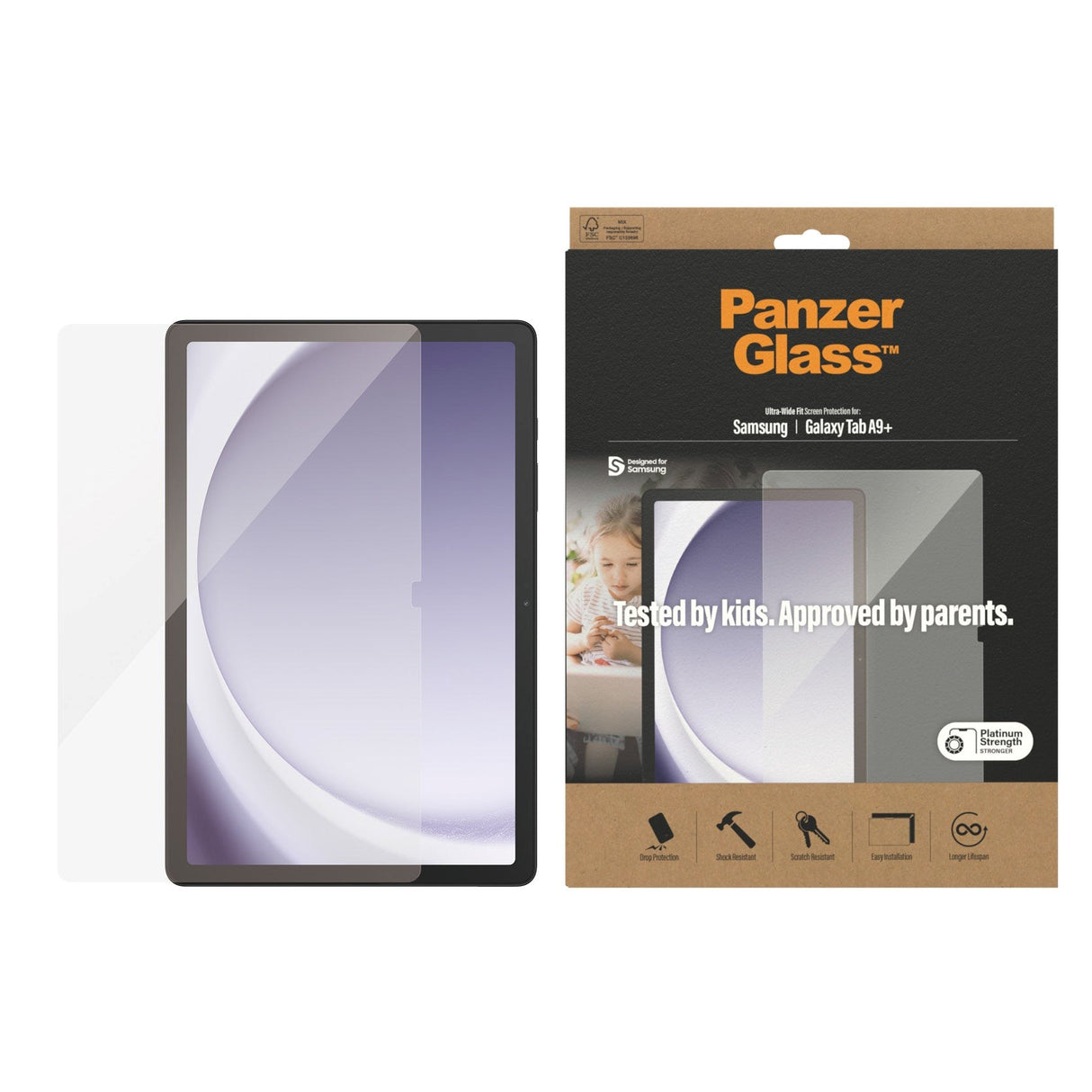 PanzerGlass Samsung Galaxy Tab A9+ (Plus) Skærmbeskyttelse Ultra-Wide Fit - Platinum Strength - Gennemsigtig