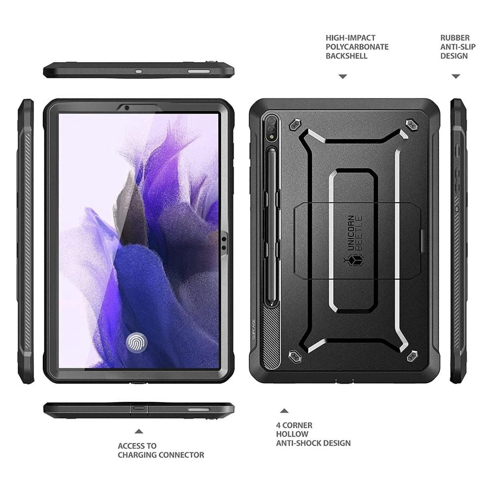 Samsung Galaxy Tab S7 FE Håndværker Cover - Supcase Beetle Unicorn Pro Bagside Cover m. Beskyttelsesfilm - Sort