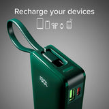 20W LCD PowerBank m. 1x USB-A & 1x USB-C - SBS - 10.000 mAh - Indbygget USB-C Kabel - Grøn