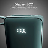 20W LCD PowerBank m. 1x USB-A & 1x USB-C - SBS - 10.000 mAh - Indbygget USB-C Kabel - Lyseblå