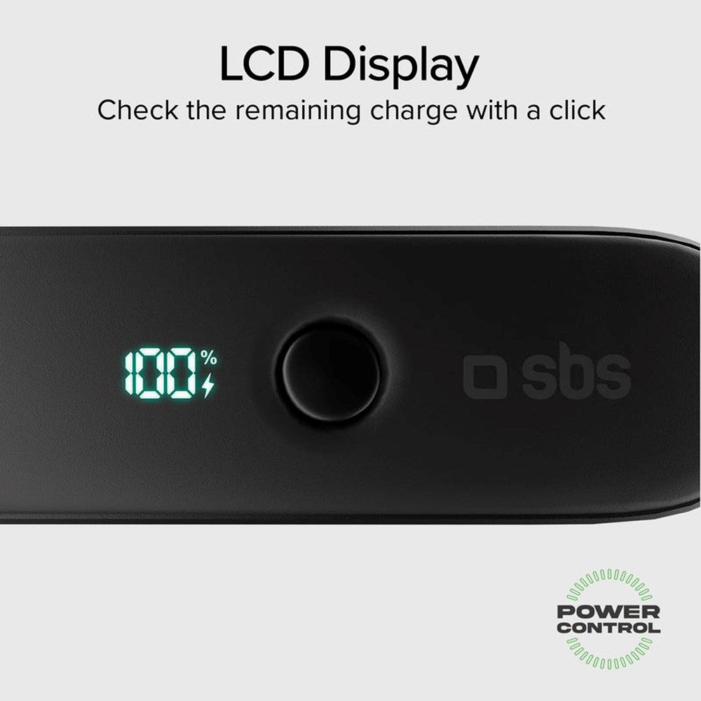 2-i-1 Hybrid PowerBank & Vægoplader m. USB-C Kabel - 5000 mAh / 20W - SBS - Sort