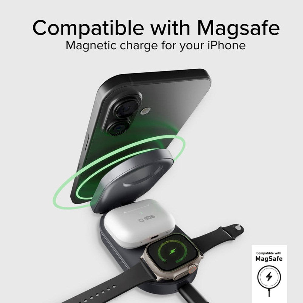 Qi2 3-i-1 Foldbar Trådløs Oplader - MagSafe Kompatibel - SBS - Sort