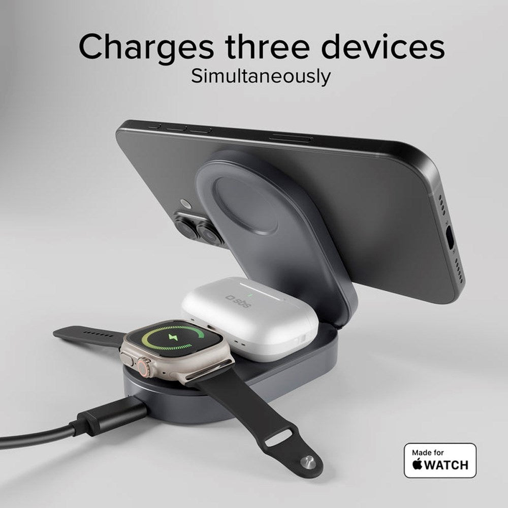 Qi2 3-i-1 Foldbar Trådløs Oplader - MagSafe Kompatibel - SBS - Sort