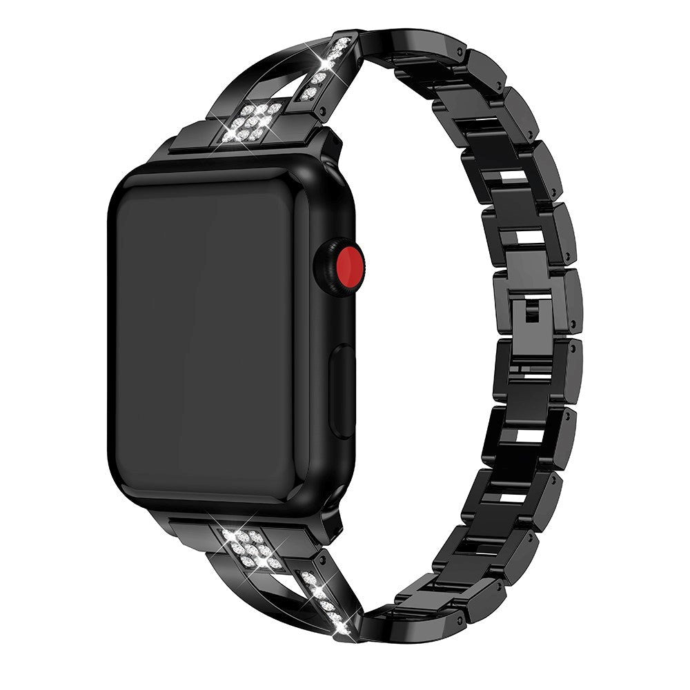 Apple Watch (38/40/SE/41mm) Stål Rem med Rhinsten - Sort