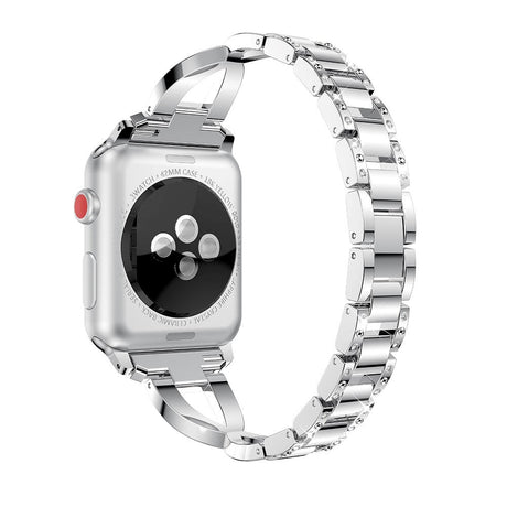 Apple Watch (38/40/SE/41/42mm) Stål Rem med Rhinsten - Sølv