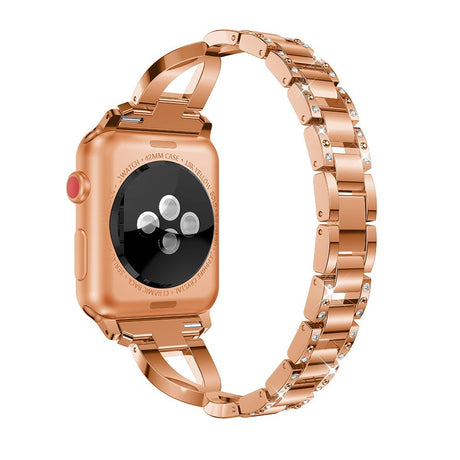 Apple Watch (38/40/SE/41/42mm) Stål Rem med Rhinsten - Rose Gold