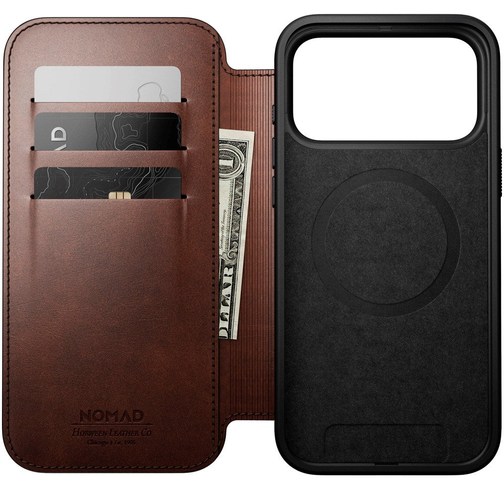iPhone 17 Pro Max - Nomad Modern Horween Leather Folio Cover - MagSafe Kompatibel - Rustic Brown