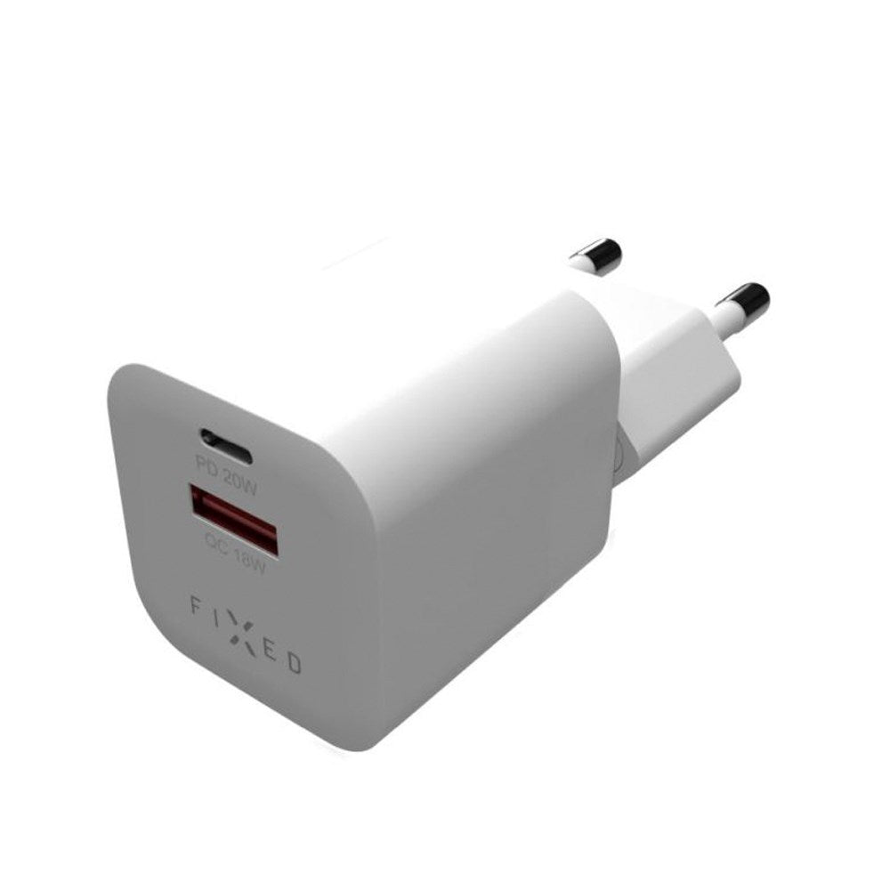 Fixed Mini Vægoplader 20W med USB-A & USB-C - Hvid