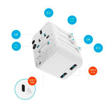 Fixed - Universal Rejse Adapter - 30W - EU / UK / USA / AUS - Hvid