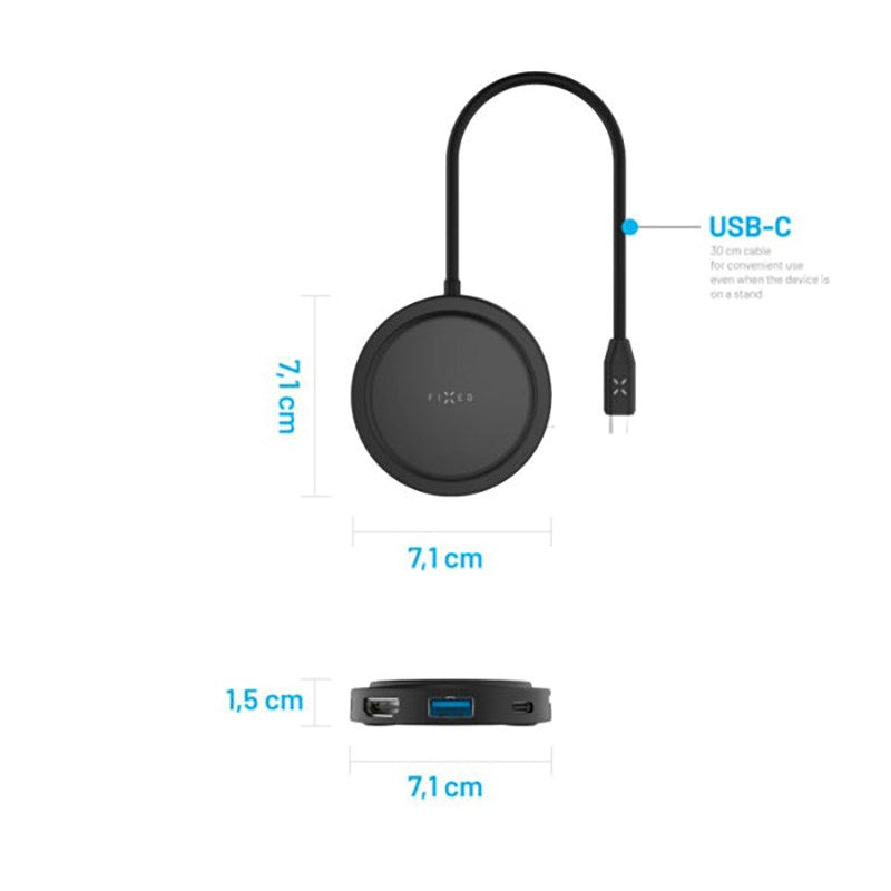 Fixed MagHub 7-in-1 Multiport (USB-C) m. Trådløs Opladning - Sort