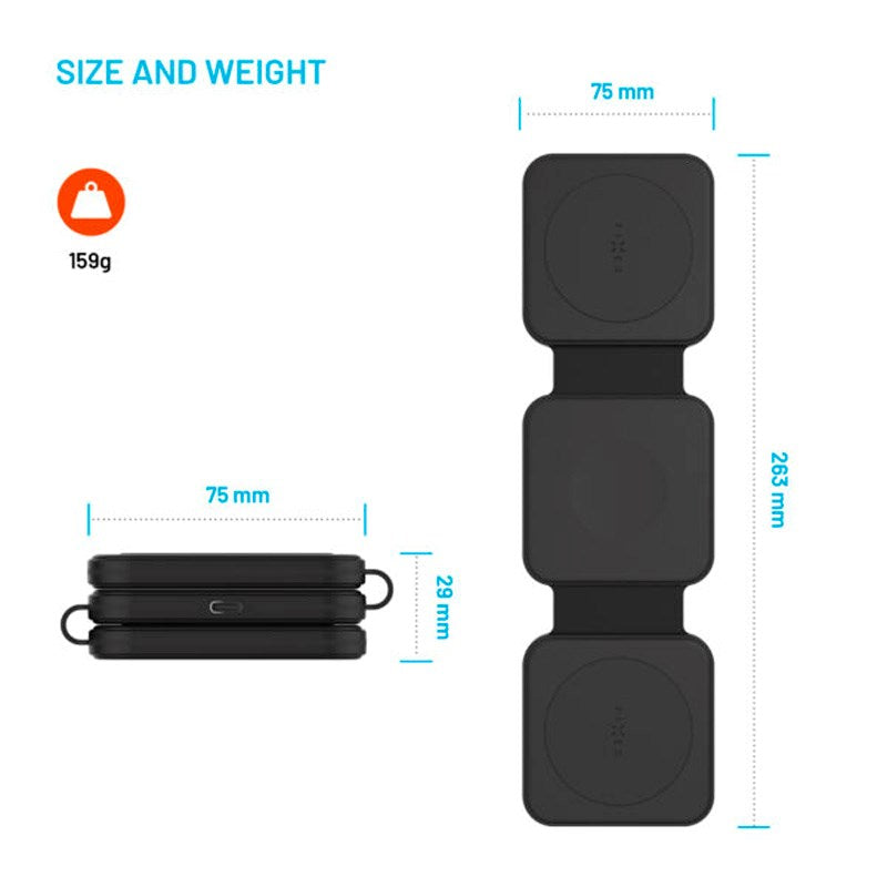 Fixed Flex 3-i-1 Foldbar Trådløs Oplader til Smartphone & Smartwatch - Sort