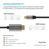 Fixed USB-C / HDMI Kabel - 4K / 60 Hz - 2m - Sort
