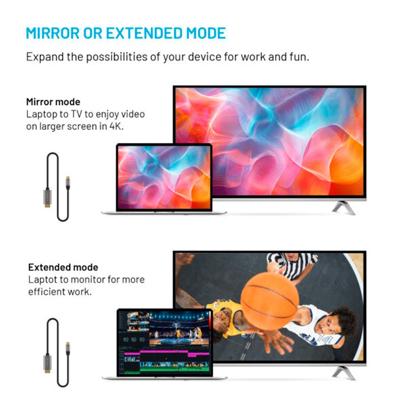 Fixed USB-C / HDMI Kabel - 4K / 60 Hz - 2m - Sort