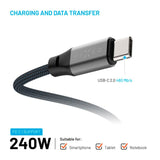 Fixed - Magnetic USB-C til USB-C Kabel - 240W - 2m - Sort