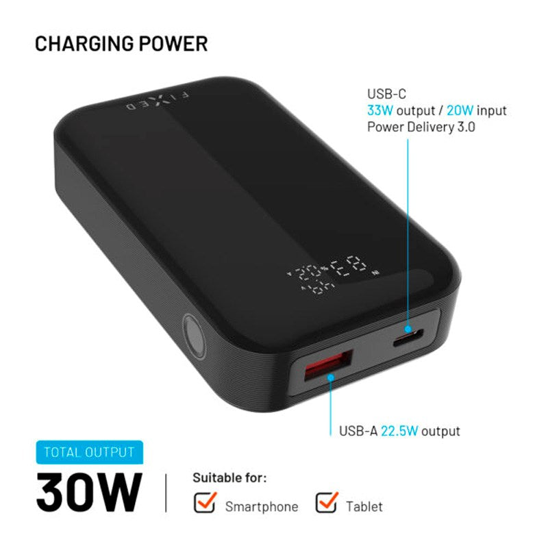 Fixed Zen - 30W PowerBank 10.000 mAh - Sort