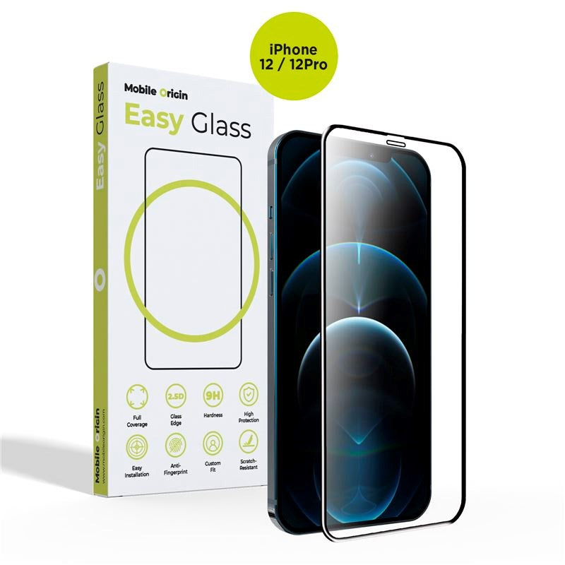 iPhone 12 / 12 Pro Mobile Origin EasyGlass Beskyttelsesglas - Gennemsigtig / Sort Kant