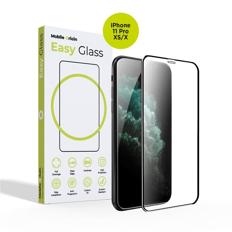 iPhone 11 Pro / Xs / X Mobile Origin EasyGlass Beskyttelsesglas - Gennemsigtig / Sort Kant