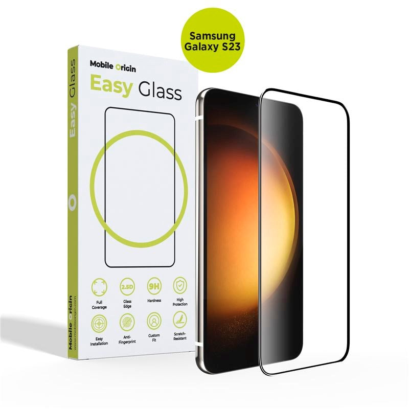 Samsung Galaxy S23 Mobile Origin EasyGlass Beskyttelsesglas - Gennemsigtig / Sort Kant