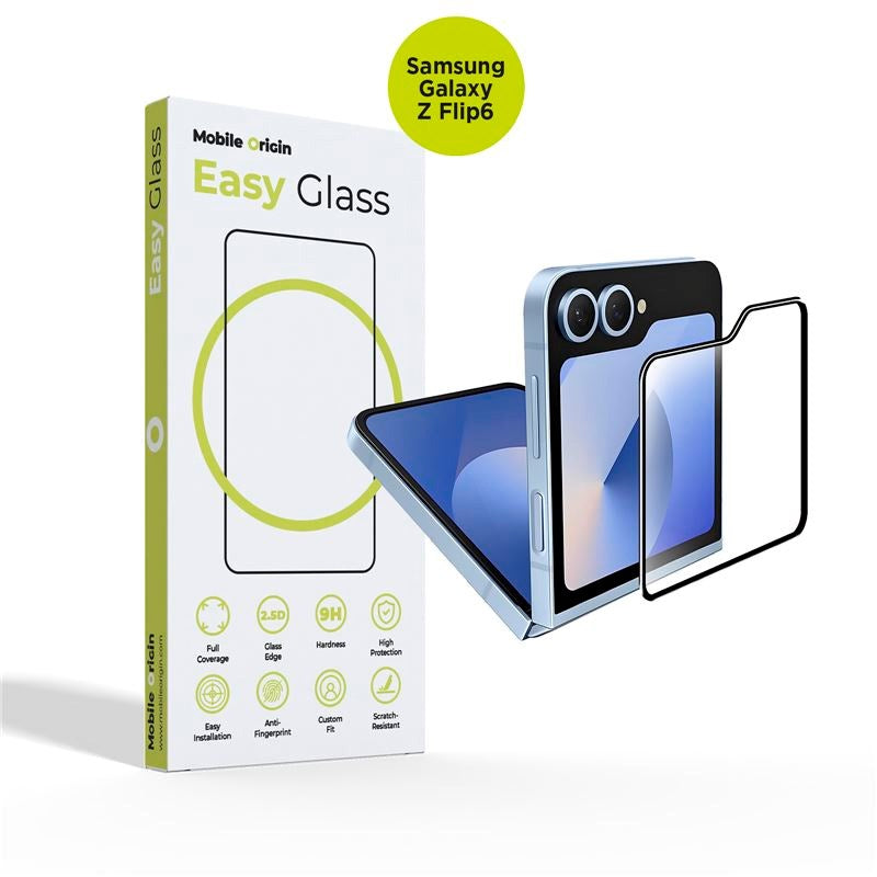 Samsung Galaxy Z Flip7 FE / Flip6 Mobile Origin EasyGlass Beskyttelsesglas - Gennemsigtig / Sort Kant