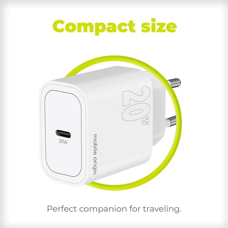 Mobile Origin PD 20W USB-C Vægoplader - Hvid