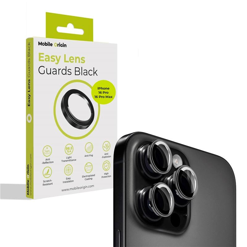 iPhone 16 Pro / 16 Pro Max Mobile Origin Easy Lens Guard - Kameralinsebeskytter - Sort