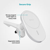 Epico Magnetisk Mobilholder til Bilens Ventilation m. 15W Trådløs Opladning & 18W Biloplader - MagSafe Kompatibel - Hvid