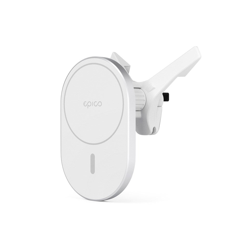 Epico Magnetisk Mobilholder til Bilens Ventilation m. 15W Trådløs Opladning & 18W Biloplader - MagSafe Kompatibel - Hvid