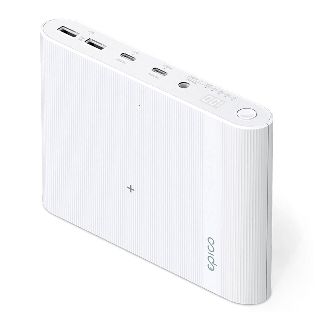 Epico Powerbank m. USB-C, USB-A, DC + Biloplader - 26.800 mAh - Hvid