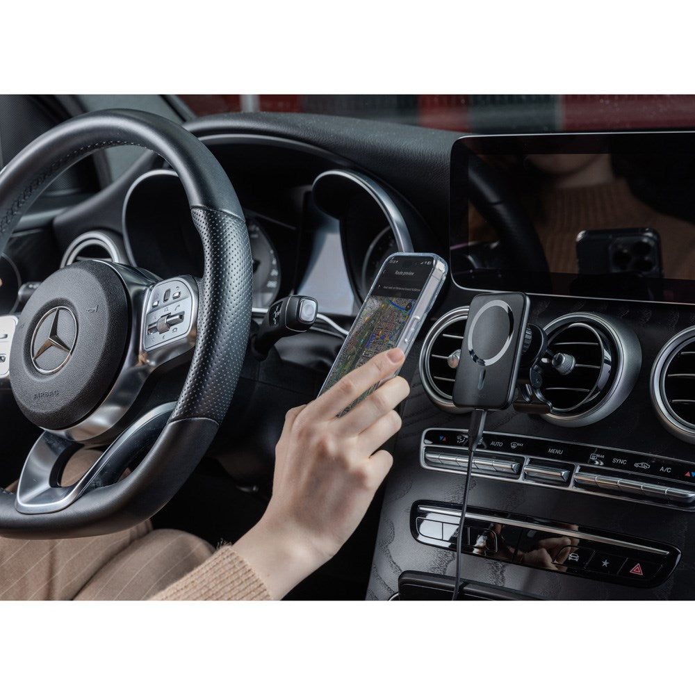 Epico Magnetisk Mobilholder til Bilens Ventilation m. 7.5W Trådløs Opladning - MagSafe Kompatibel - Sort