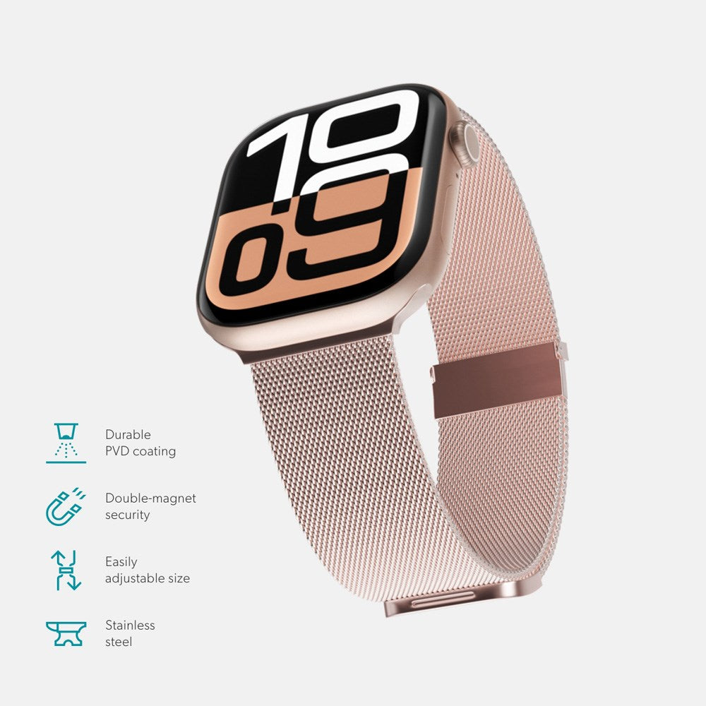 Apple Watch (42/44/SE/45/46/49mm) Epico Milanese+ (Plus) Stål Rem - Rose Gold - (DEMO)