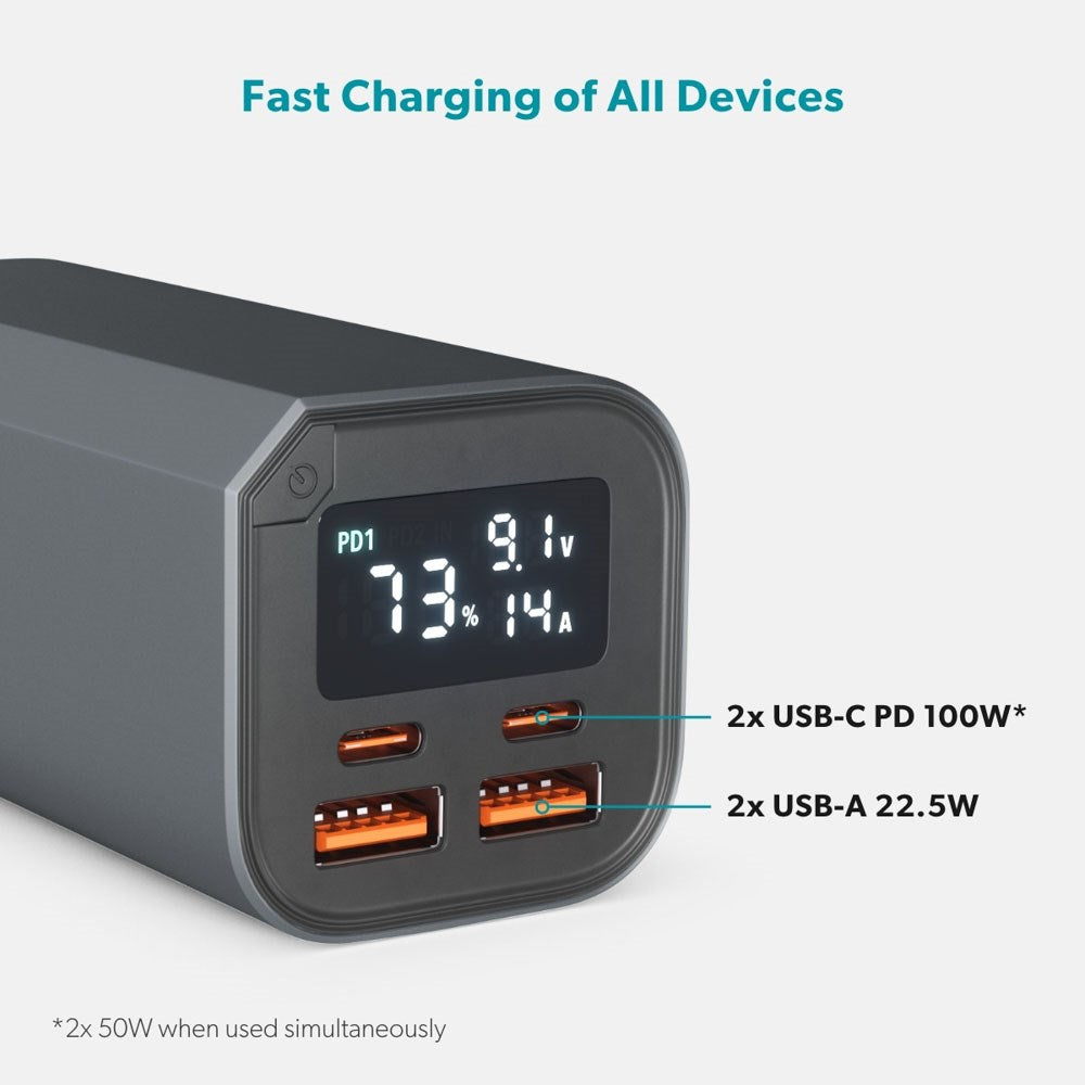 Epico Aluminium Powerbank m. 100W - 20.000 mAh -  2 x USB-A - 2 x USB-C - Grå