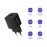 Spello 20W PD Vægoplader m. 1 x USB-C / 1 x USB-A - Sort