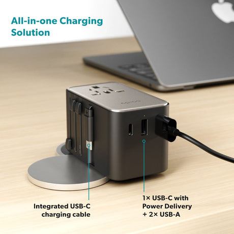 Epico 70W Universal Rejseadapter - 2 x USB-A - 1 x USB-C - Titanium