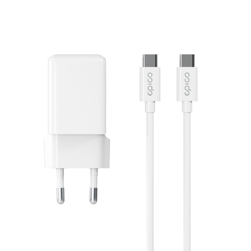 Epico - UltraBoost GaN 35W Vægoplader m. 1.2m USB-C til USB-C Kabel - 2x USB-C - Hvid