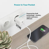 Epico - UltraBoost GaN 35W Vægoplader m. 1.2m USB-C til USB-C Kabel - 2x USB-C - Hvid