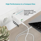 Epico - UltraBoost GaN 100W Vægoplader m. 1.2m USB-C til USB-C Kabel - 2x USB-C / 1x USB-A - Hvid