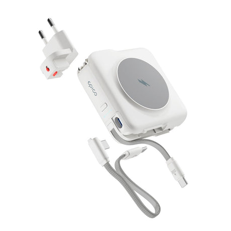 Epico 3-i-1 Rejse PowerBank - 10.000 mAh - MagSafe Kompatibel - Hvid