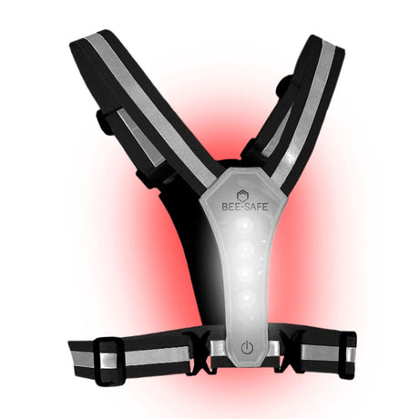 Bee-Safe - Refleks Løbevest - Lys & Mobillomme - Sølv