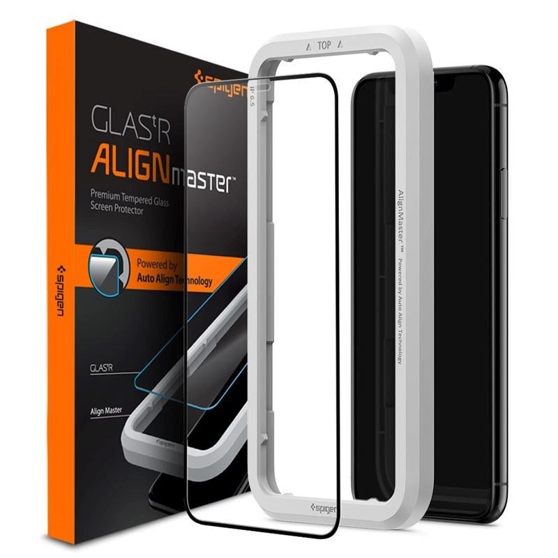 iPhone 11 Pro Max - Spigen Align Glass Skærmbeskyttelse - Case Friendly - Gennemsigtig