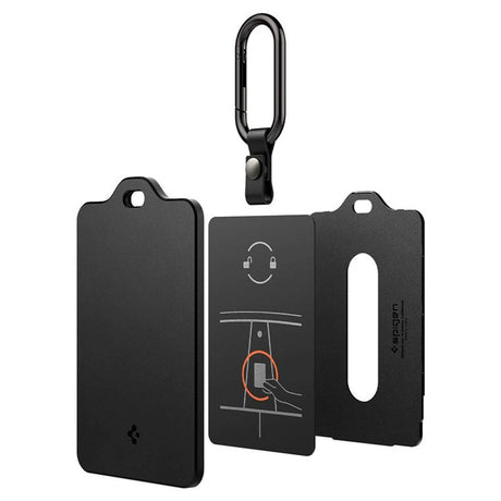 Spigen Tesla Nøglekort Holder m. Karabinhage - 2-Pack - Sort