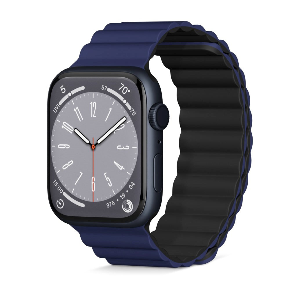 Epico Apple Watch (42/44/SE/45/46/49mm) Magnetisk Silikone Urrem - Blå / Sort